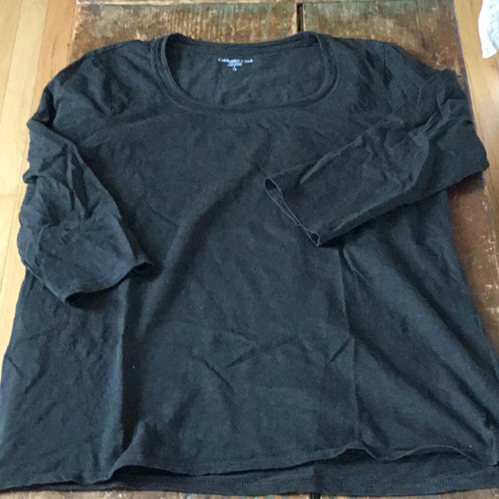 Cold water Creek Forest green 100% cottonScoop Neck 3/4 Sleeve Tee. Size large
